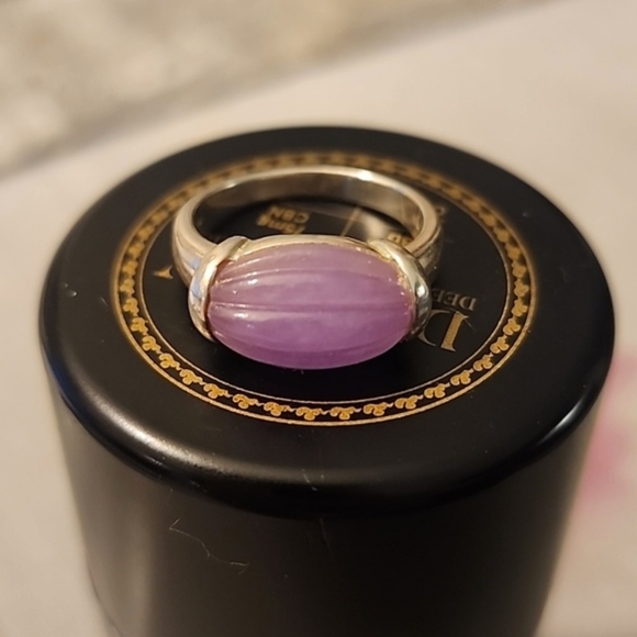 Lavender Jade East West Silver 925 Ring Size 8 - Picture 2 of 8